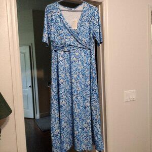Large blue and white dress